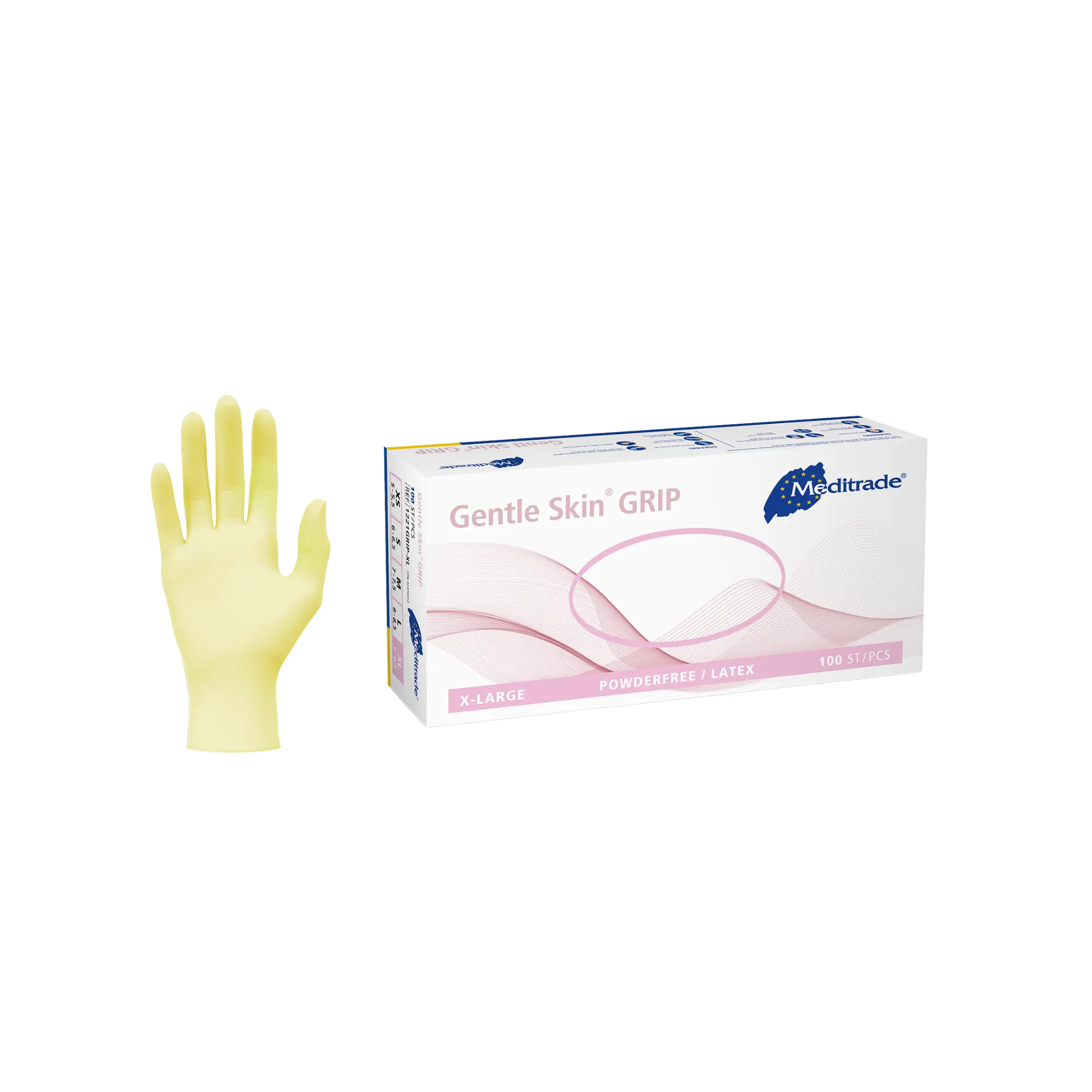 Meditrade Gentle Skin Grip, Latex-Untersuchungshandschuhe, puderfrei, 100 Stück - XL, 1221GRIP-XL