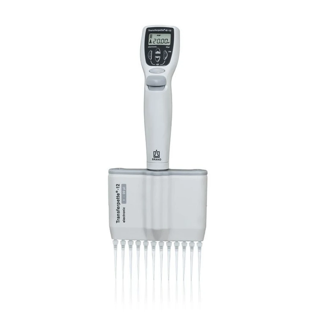 Brand Transferpette electronic -12 Mehrkanalpipette, 12-Kanal, 1-20 µl, Netzteil Europa, DE-M, 705450, Produktansicht Brand
