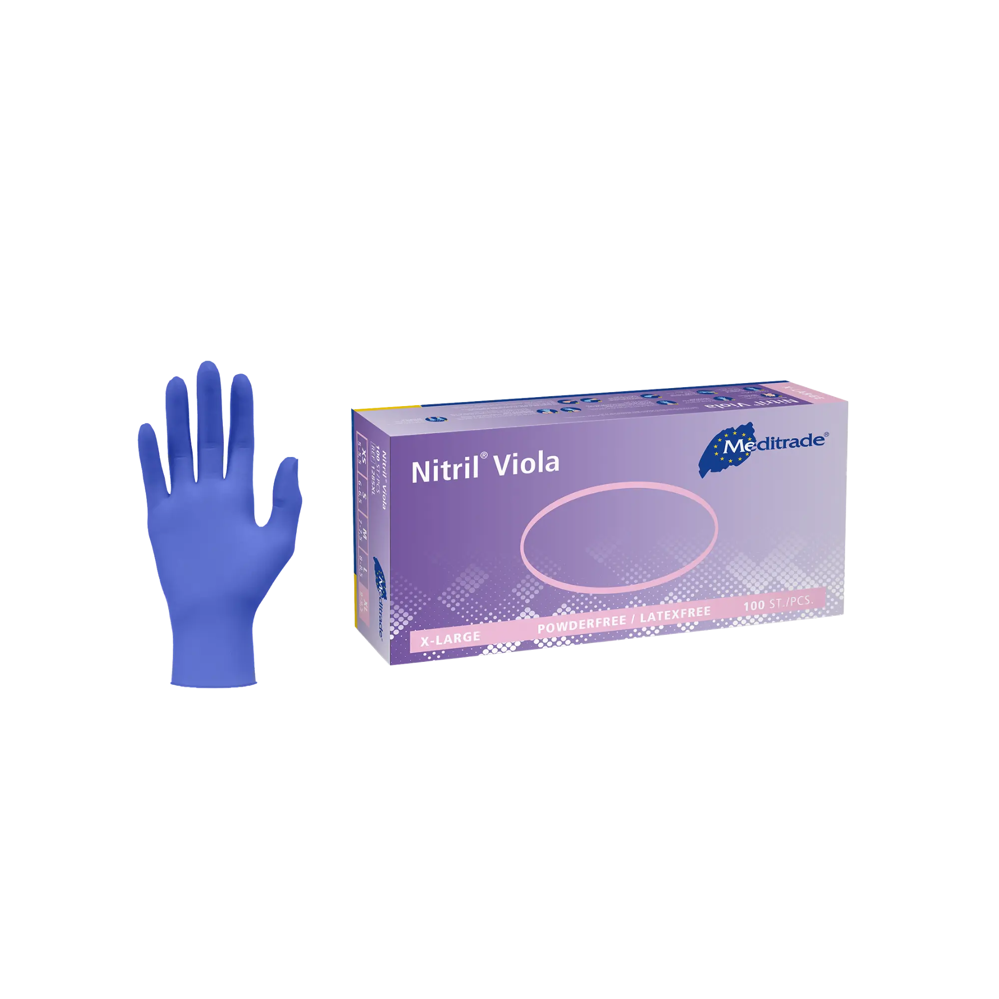 Meditrade Nitril Viola Nitriluntersuchungs- und Schutzhandschuhe, Violett, Puderfrei, Größe S, 1285S
