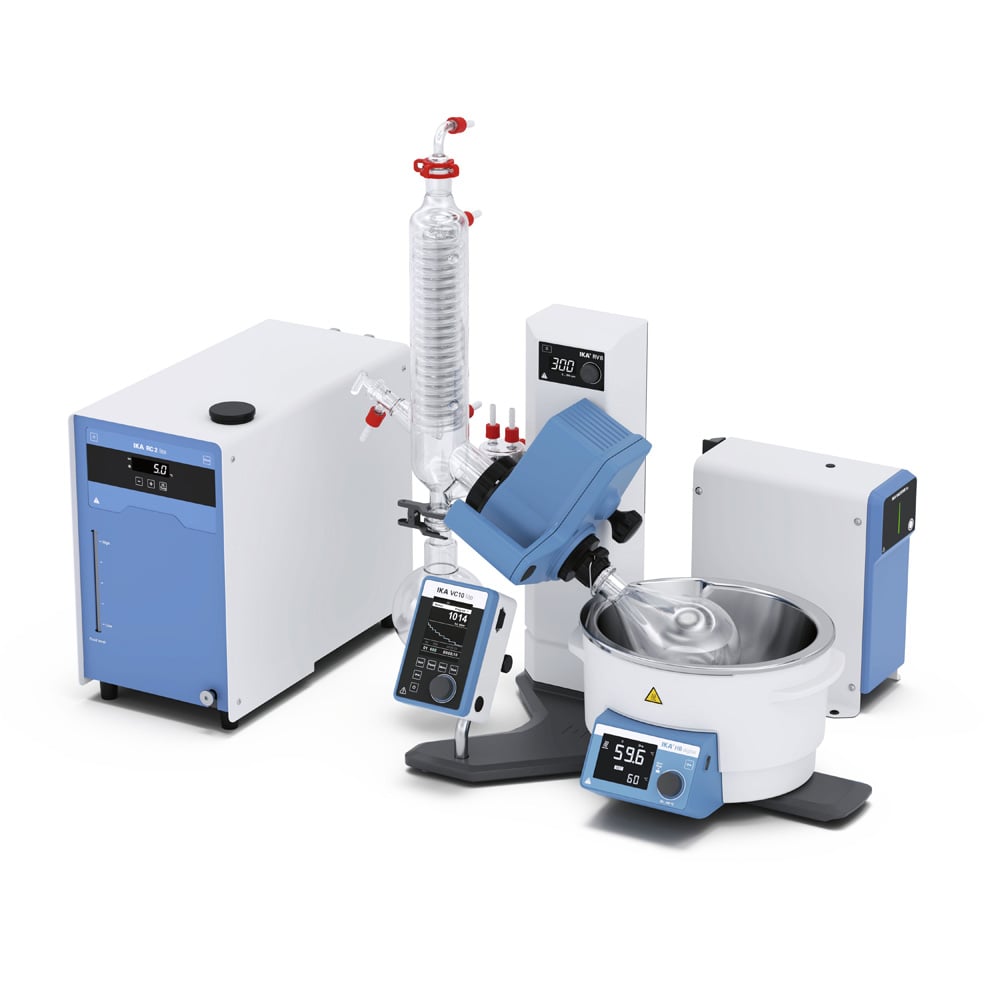 IKA RV 8 V Starter Solution Rotationsverdampfer, Komplettset mit Heizbad, Vakuumpumpe und Umwälzkühler, bis 300 rpm