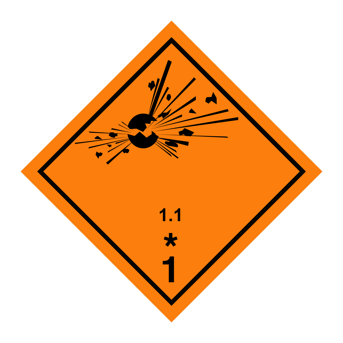 Giese-GEF Gefahrgutetikett Klasse 1.1 (Explosive Stoffe), 100 x 100 mm, Haftfolie, Rolle à 1.000 Stk., 100-10-1