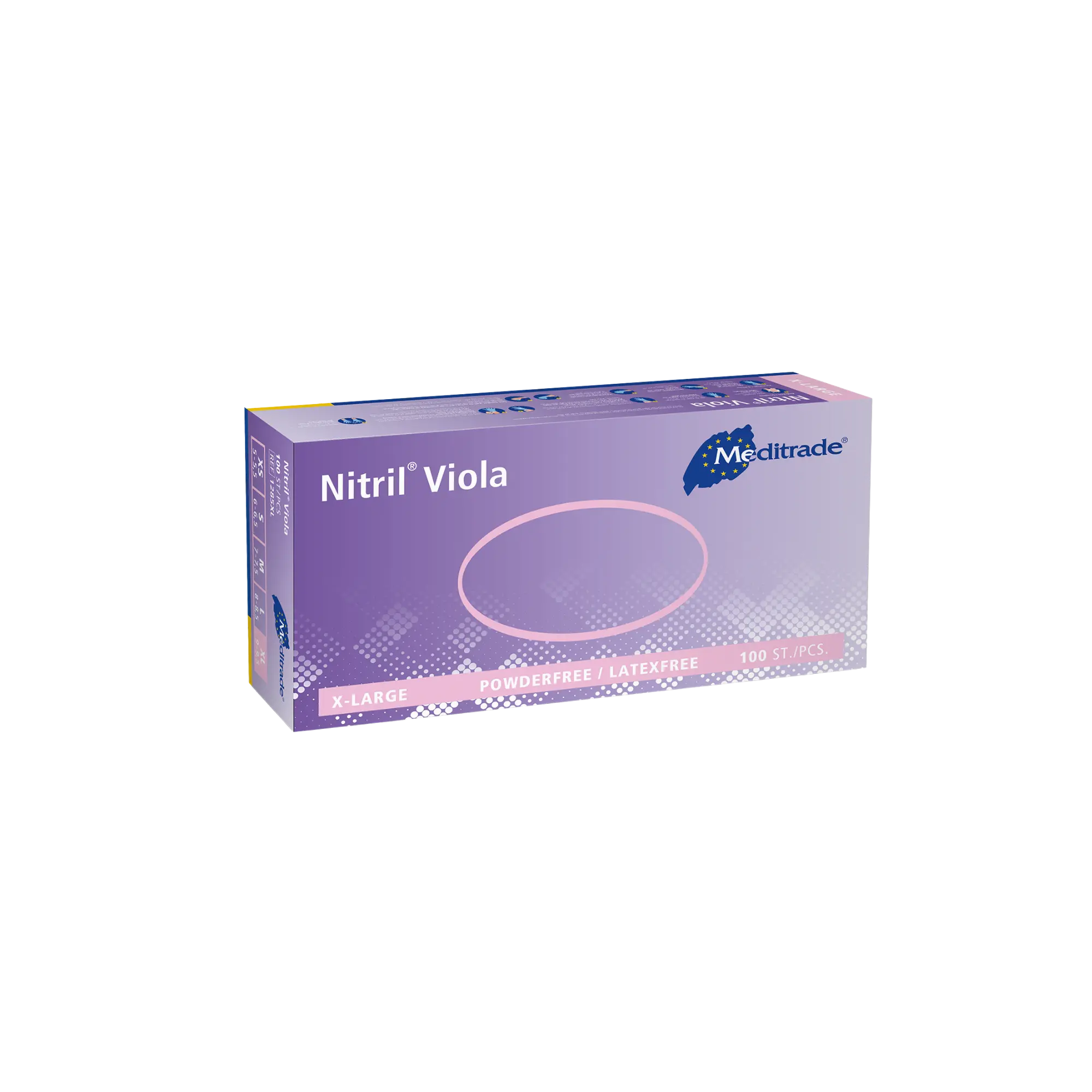 Meditrade Nitril Viola Nitriluntersuchungs- und Schutzhandschuhe, Violett, Puderfrei, Größe S, 1285S