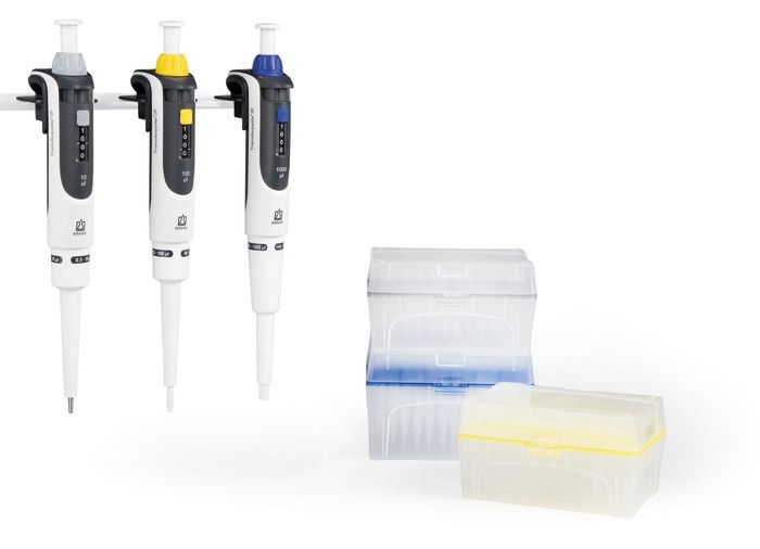 Brand Transferpette® S Starter-Kit Macro: 3 x Pipetten (100-1000 µl, 500-5000 µl, 1000-10000 µl), 3 Regalhalter, #705892