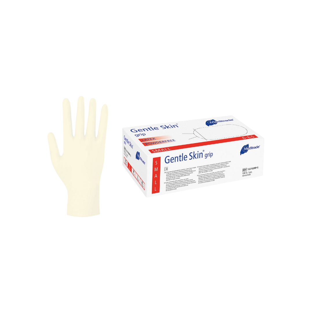 Meditrade Gentle Skin Grip, Latex-Untersuchungshandschuhe, puderfrei, 100 Stück - XS