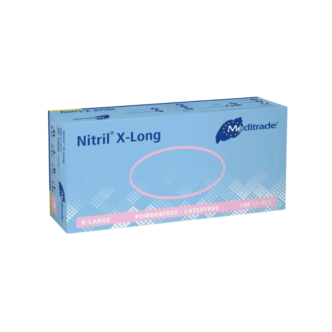 Meditrade Nitril X-Long Schutzhandschuhe (290mm, Blau, 10x100 Stk. Karton) - XS, 1282XS
