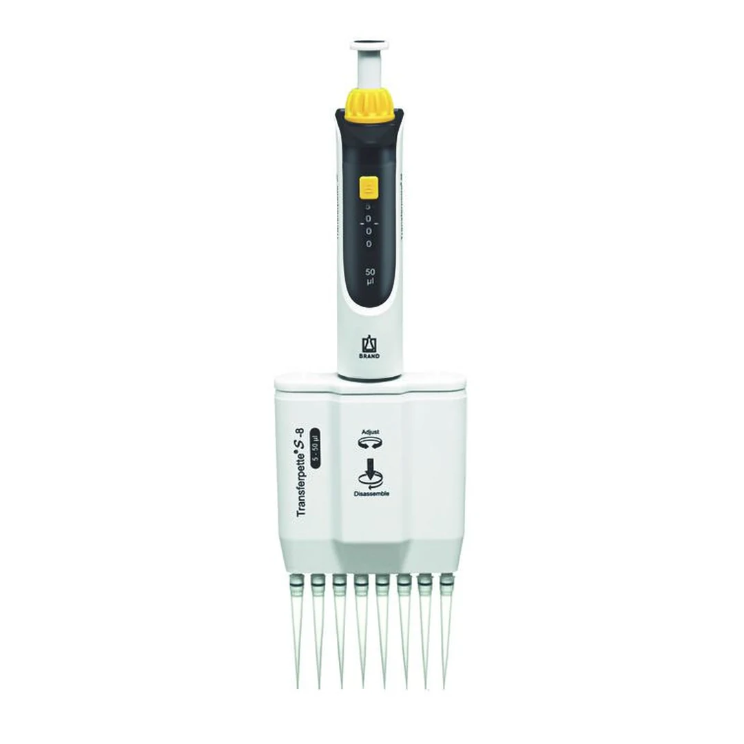 Brand Transferpette S -8 Mehrkanalpipette, 8-Kanal, 5-50 µl, DE-M, 705906, Produktansicht Brand