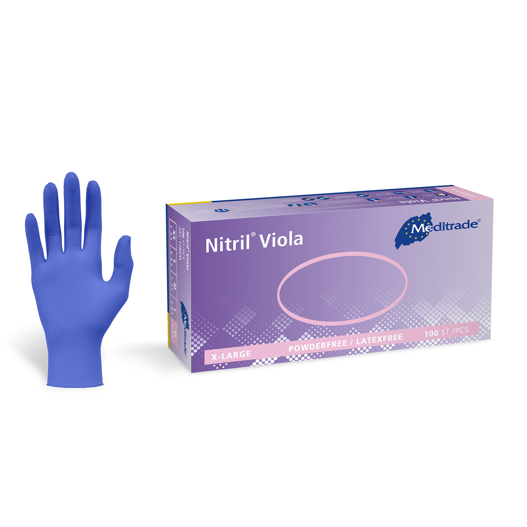 Meditrade Nitril® Viola® Nitriluntersuchungs- und Schutzhandschuhe, Violett, Puderfrei, 1 Karton = 10 x 100 = 1.000 Stück - S
