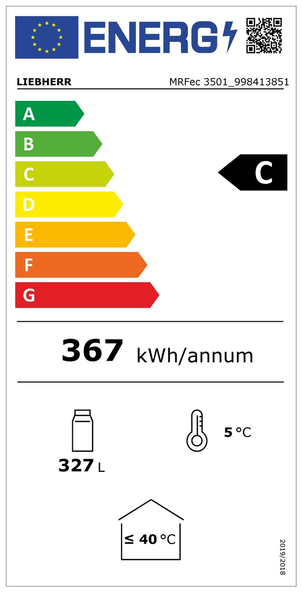 Liebherr MRFec 3501 Getränkekühlschrank, Umluftkühlung, 250 l, Energieeffizienzklasse C, 998413851