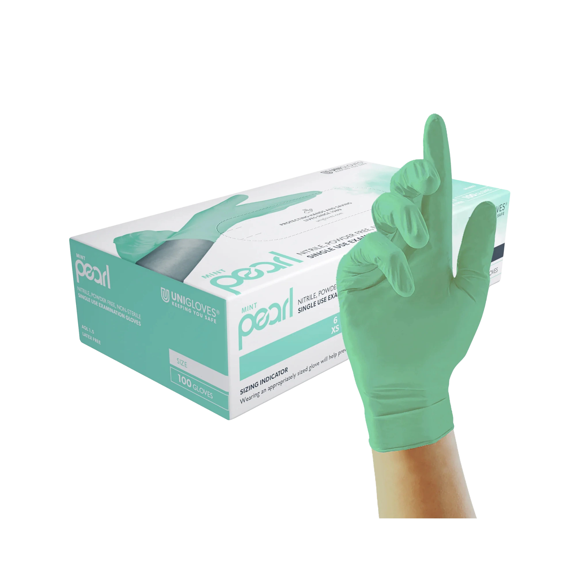 Unigloves Mint Pearl Nitrilhandschuhe, Mint, Puderfrei, Größe S, GP6802