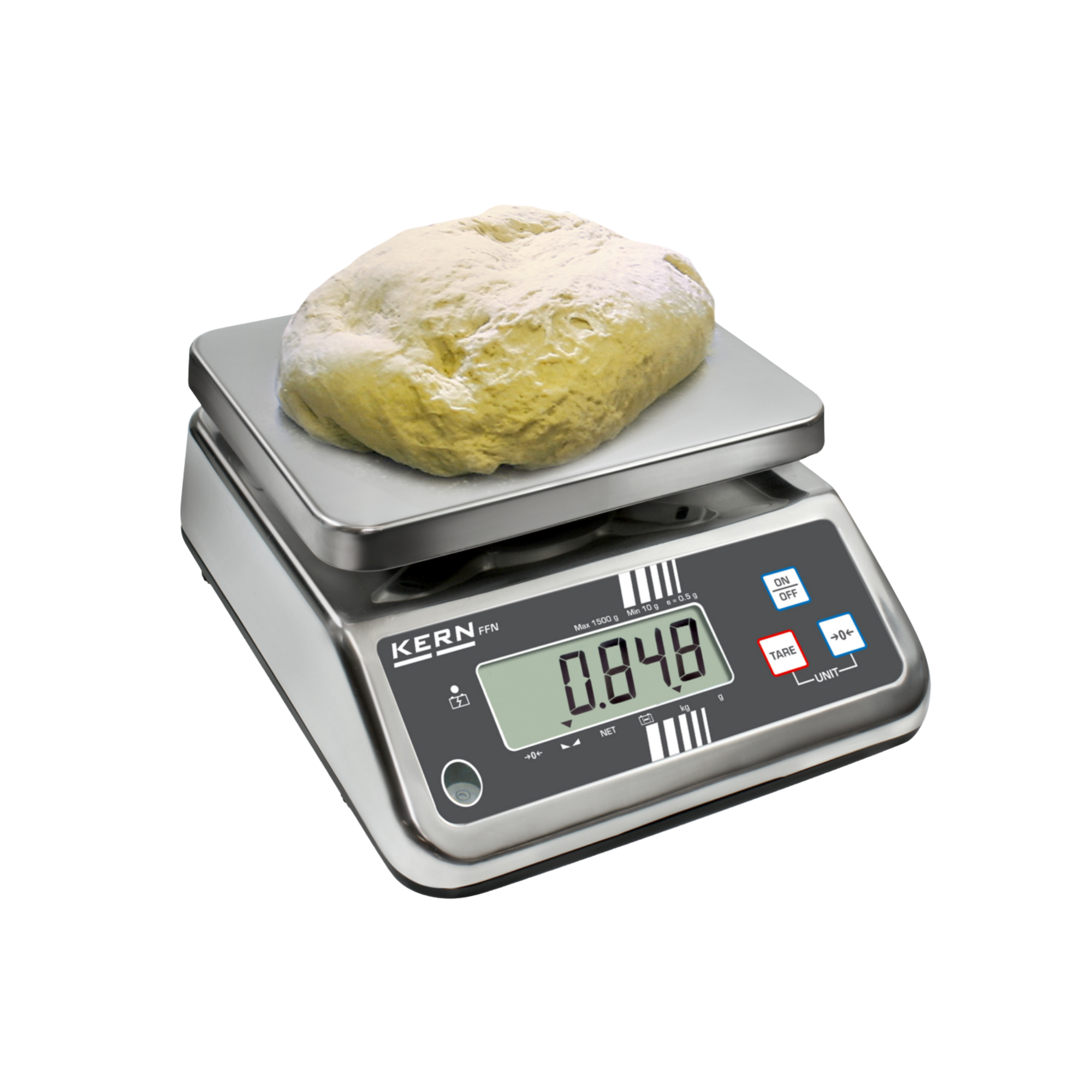 KERN IP-geschützte Tischwaage FFN 6K1IPN, Edelstahl, IP65, Wägebereich 6 kg