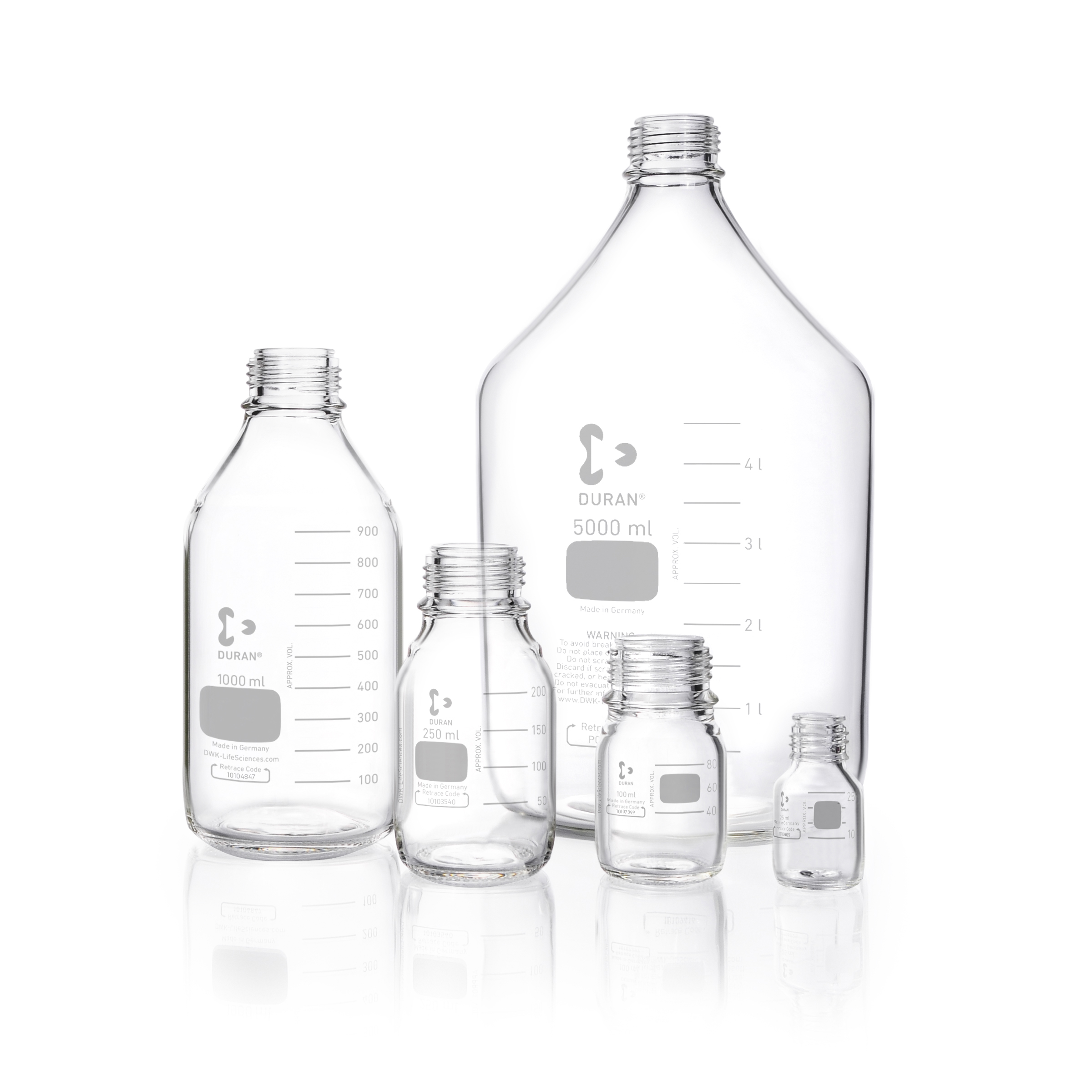 DURAN® Laborflasche, klar, mit Teilung, GL 45, ohne Schraubverschluss und Ausgießring, 3500 ml, #218016908