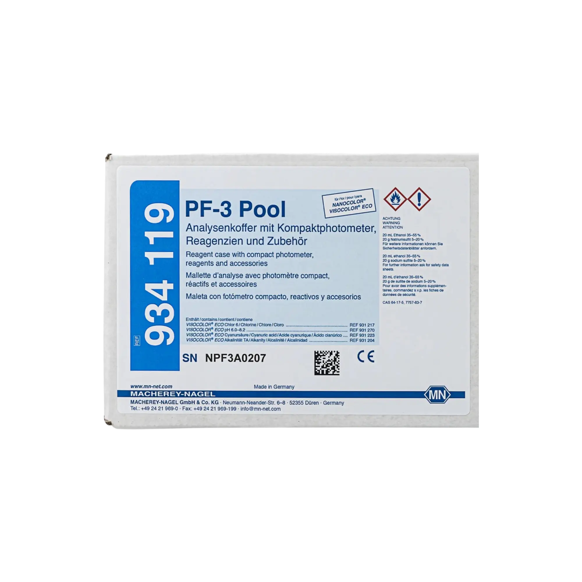 Macherey-Nagel Analysenkoffer mit PF-3 Pool, Cl2 fest, 934119