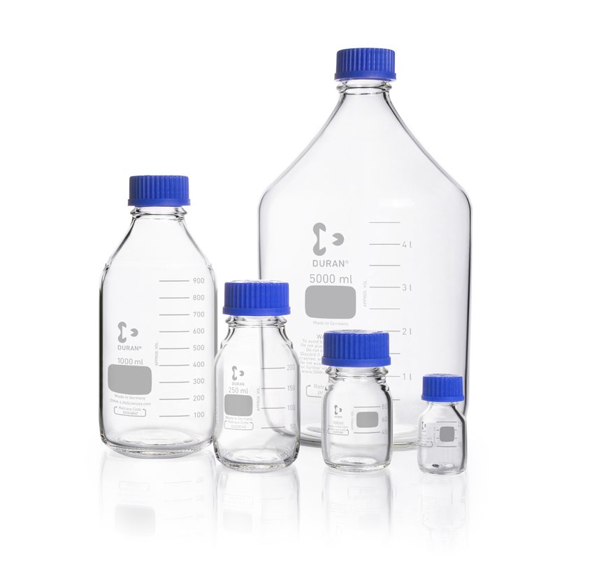 DURAN® Laborflasche, klar, mit Teilung, GL 32, mit Schraubverschluss (PP), 50 ml, Verkaufseinheit = 10 Stück, #218011753