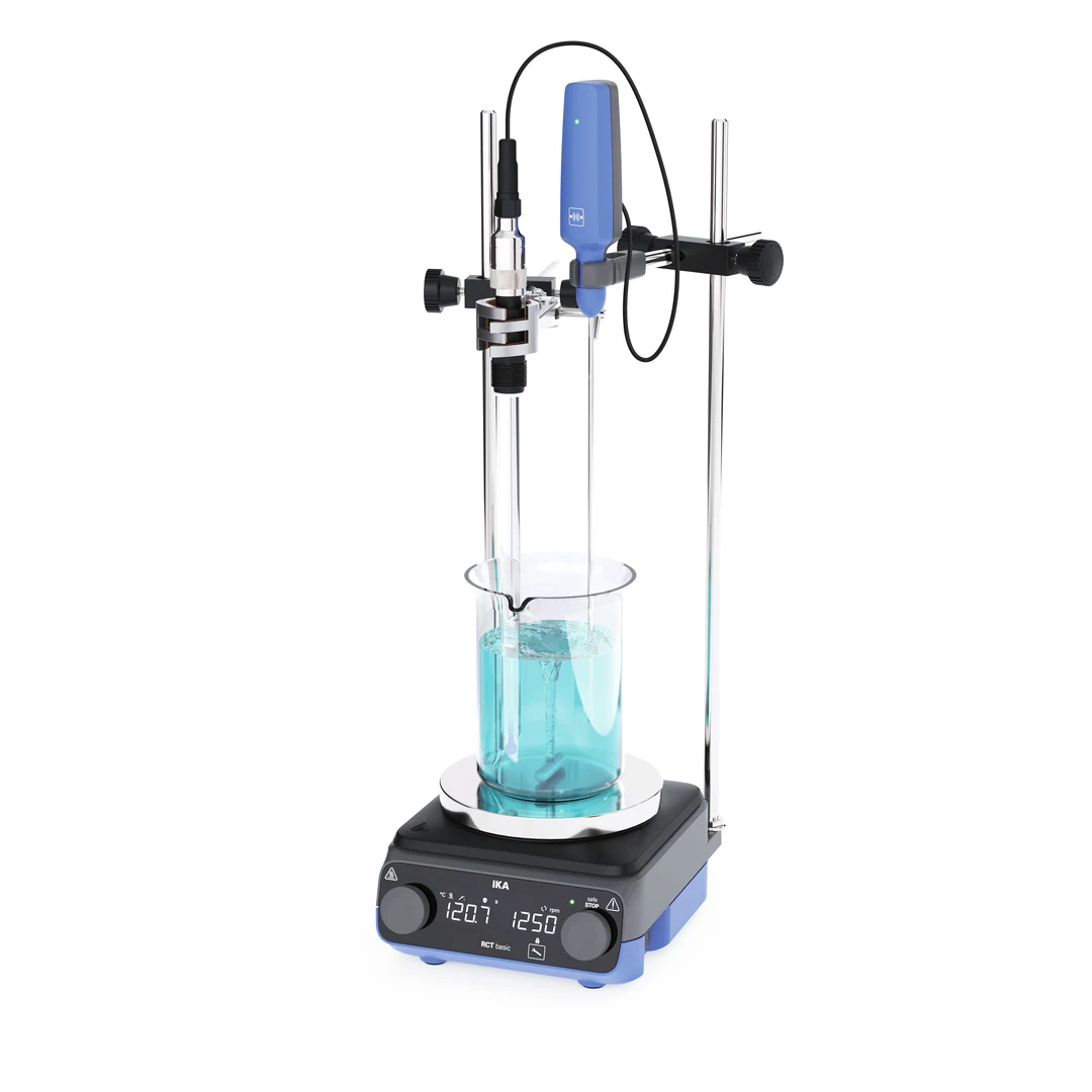 IKA Magnetrührer RCT basic mit Heizung, 0025008259, mit PT wireless Fühler, pH-Sonde und Becherglas