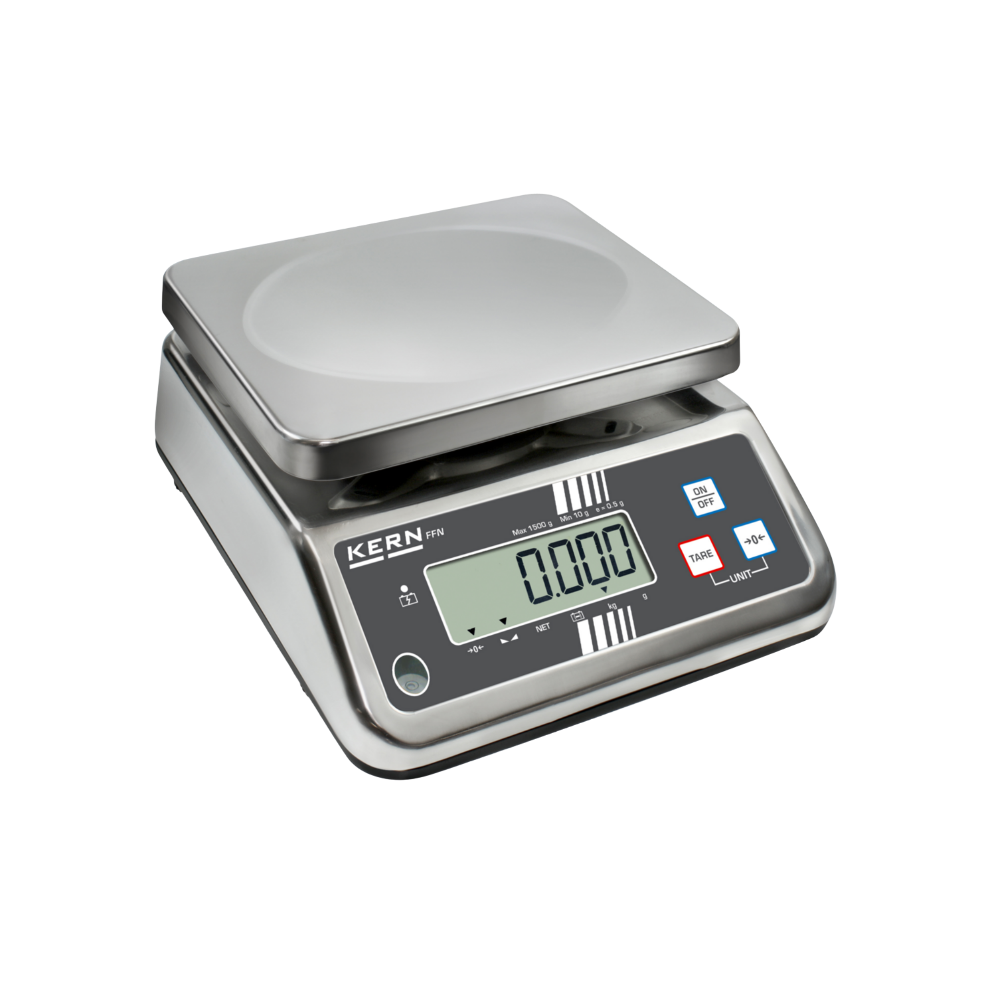KERN IP-geschützte Tischwaage FFN 6K1IPN, Edelstahl, IP65, Wägebereich 6 kg