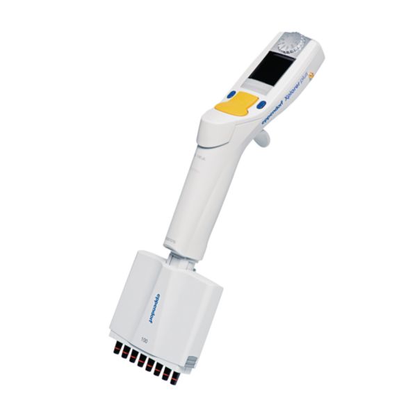Eppendorf Pipette Xplorer plus, 8- Kanal, 5-100 µL, Multifunktionswippe gelb für Pipettenspitzen 200 µL, 4861000783