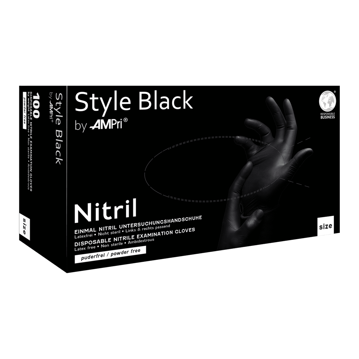 AMPri Style Black Nitrilhandschuhe, schwarz, puderfrei, 100 Stück, Größe XXL, 01181-XXL