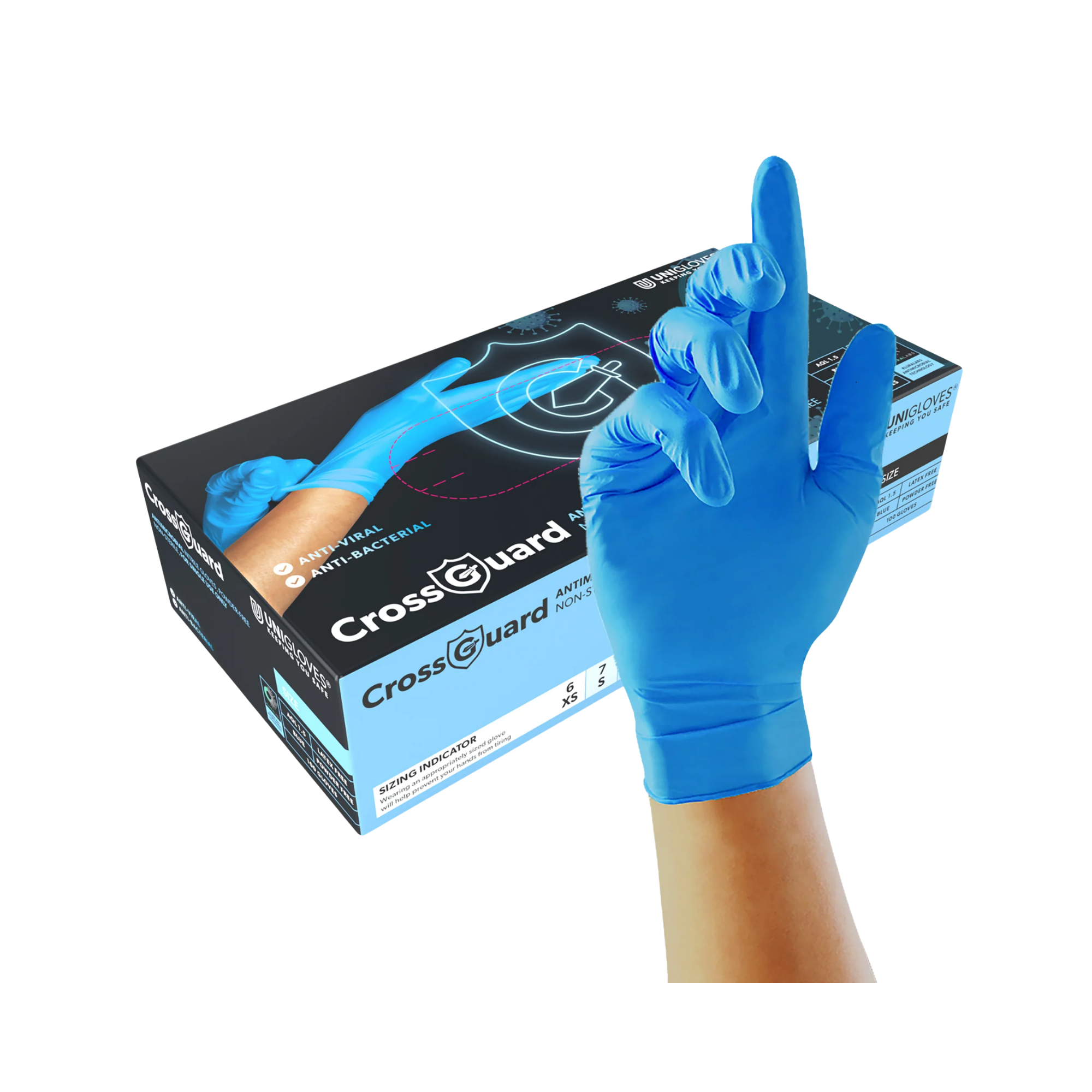 Unigloves Crossguard Nitril antimikrobieller Nitrilhandschuh, GM010X - S