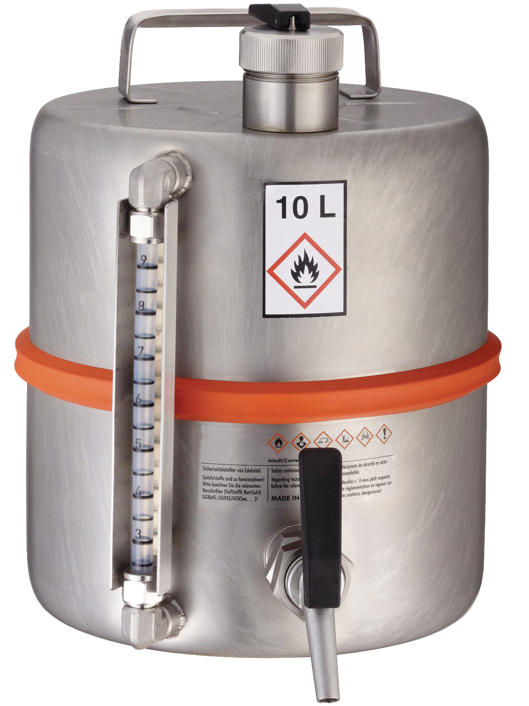 Bürkle Sicherheitsbehälter Edelstahl, mit Zapfhahn und Inhaltsanzeige, 10 l, 2601-6010, Produktansicht