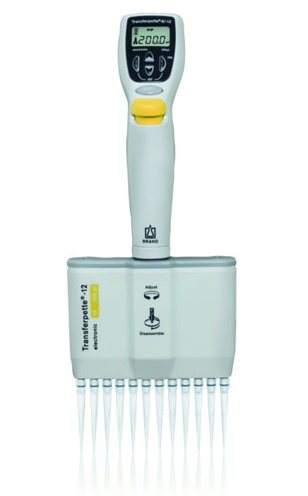 Brand Transferpette® -12 electronic, DE-M, 10-200 µl, Netzteil Europa (100-240 V / 50-60 Hz), #705454