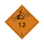 Gefahrgutetikett Klasse 1.2 (Explosive Stoffe/Wurfstücke), 100 x 100 mm, Folie, Rolle à 1.000 Stk.