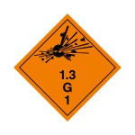 Gefahrgutetikett Klasse 1.3 (Explosiv/Feuergefahr), 100 x 100 mm, Folie, Rolle à 1.000 Stk.